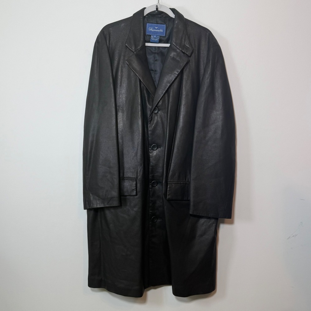 Faconnable Butter Soft Lambskin Leather Car Coat Men's XXL Black French Design